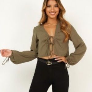 Khaki Tie Front Top